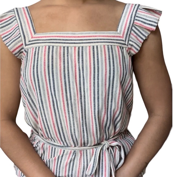 Beautiful Monteau Blue and Pink Striped Romper Jumpsuit w/Flutter Sleeves - Picture 3 of 6